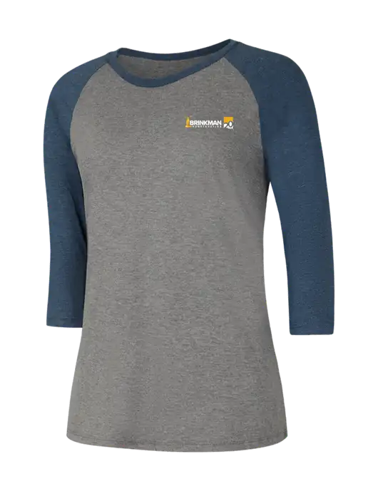 Womens Simply Soft 3/4 Sleeve Navy Frost/Grey Frost Ring Spun Cotton T-Shirt w/Brinkman Construction 20th Logo